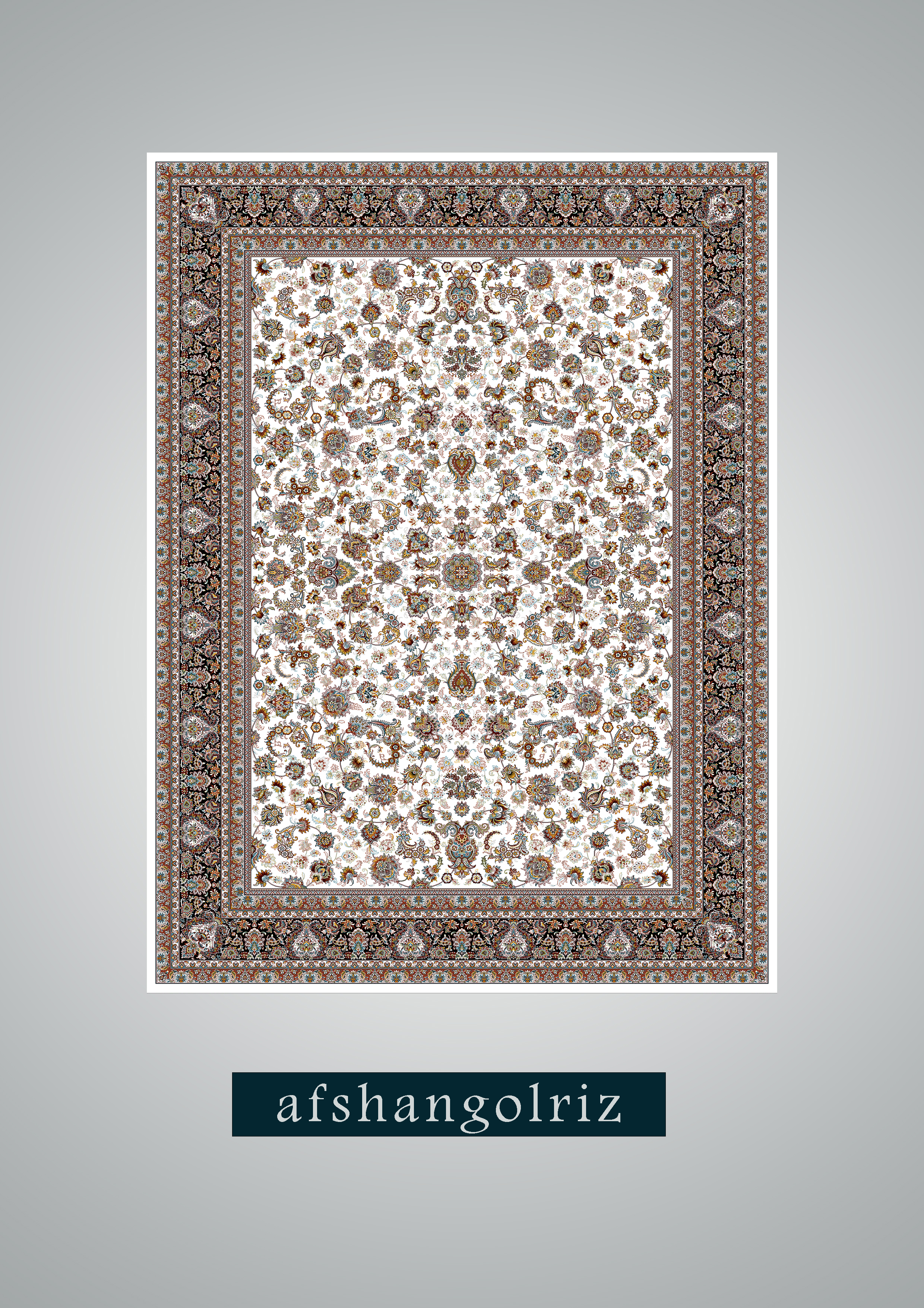 فرش 700 شانه طرح افشان گلریز زمینه کرم 